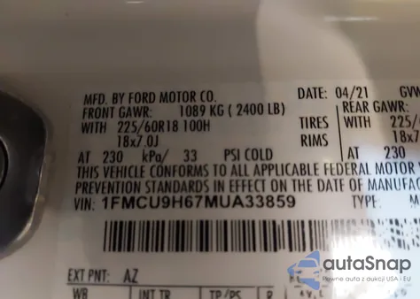 2021 Ford Escape Sel from USA, damaged, VIN 1FMCU9H67MUA33859